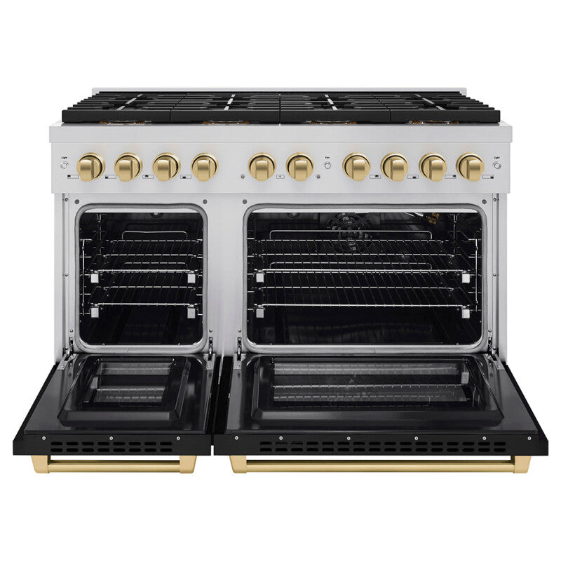 Autograph Edition 48 in. 6.7 cu. ft. Paramount Gas Range with 8 Burner DuoPro™ Cooktop and Dual Ovens with Black Matte Doors and Champagne Bronze Accents - (PSGRZBLM48CB) -