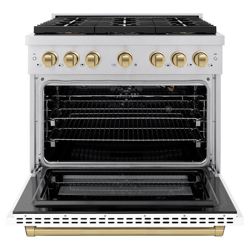 Autograph Edition 36 in. 5.2 cu. ft. Paramount Gas Range with 6 Burner DuoPro™ Cooktop and Convection Gas Oven with White Matte Door and Champagne Bronze Accents - (PSGRZWM36CB) -