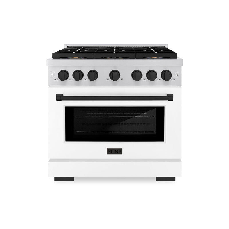 Autograph Edition 36 in. 5.2 cu. ft. Paramount Gas Range with 6 Burner DuoPro™ Cooktop and Convection Gas Oven with White Matte Door and Matte Black Accents - (PSGRZWM36MB) -