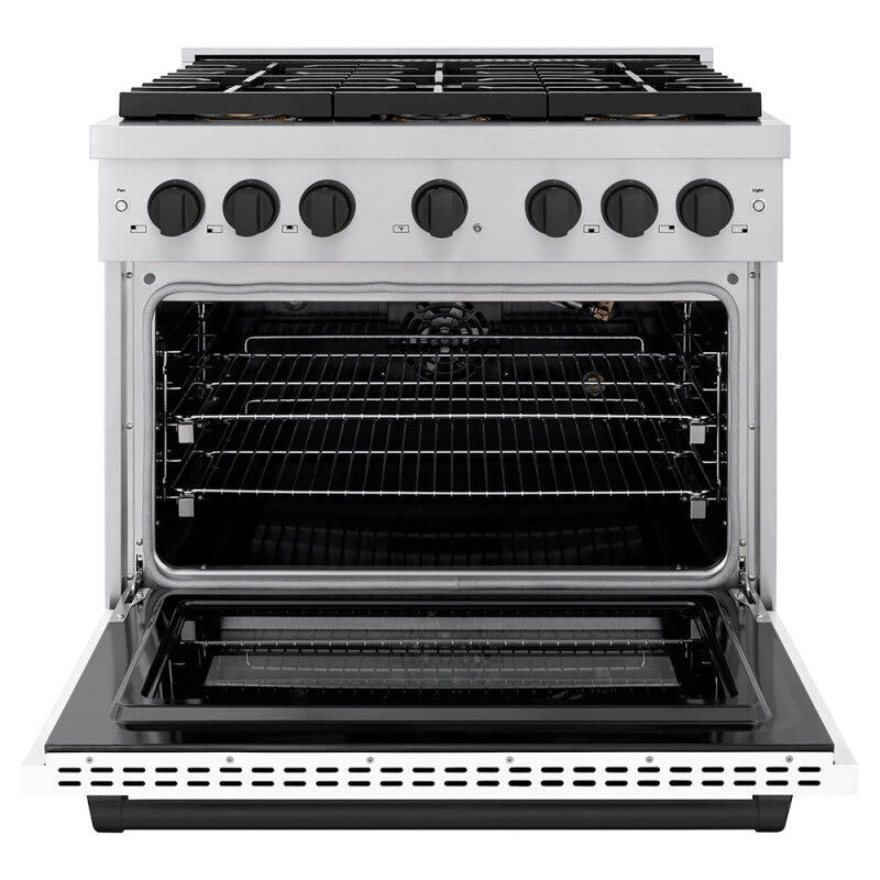 Autograph Edition 36 in. 5.2 cu. ft. Paramount Gas Range with 6 Burner DuoPro™ Cooktop and Convection Gas Oven with White Matte Door and Matte Black Accents - (PSGRZWM36MB) -
