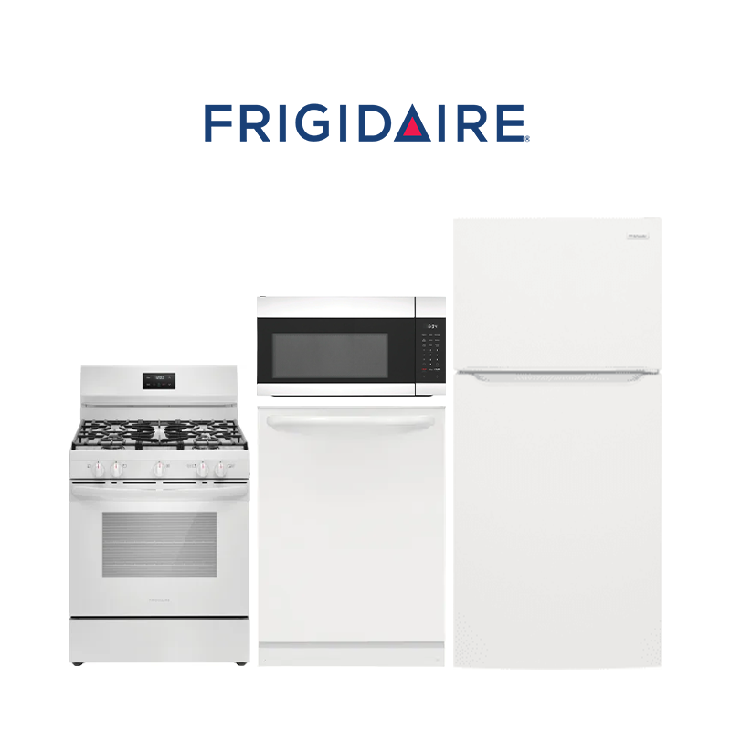 Apartment Grade Frigidaire 4-Piece White Kitchen Package – Refrigerator (FFTR1835VW), Gas Range (FCRG3052BW), Dishwasher (FDPH4316AW) & Microwave (FMOS1746BW)