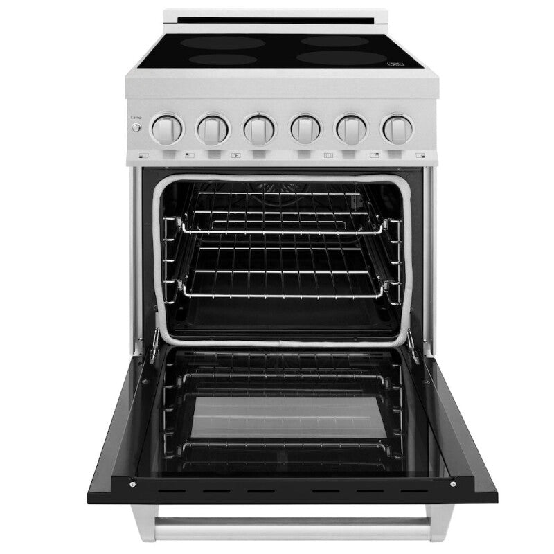 ZLINE 24 in. 2.8 cu. ft. Legacy Induction Range with 4 Element Cooktop and Electric Oven in Satin Stainless Steel and Black Matte Door (RAINDS-BLM-24) - (RAINDSBLM24) -