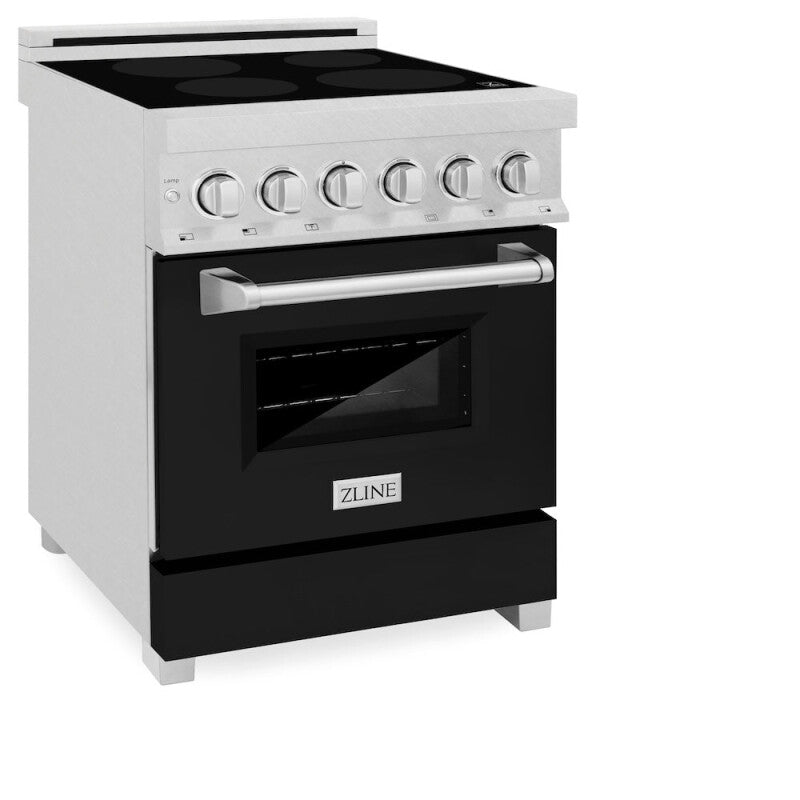 ZLINE 24 in. 2.8 cu. ft. Legacy Induction Range with 4 Element Cooktop and Electric Oven in Satin Stainless Steel and Black Matte Door (RAINDS-BLM-24) - (RAINDSBLM24) -