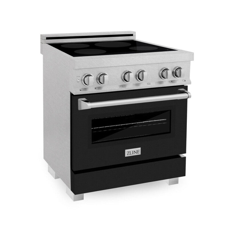 ZLINE 30 in. 4.0 cu. ft. Legacy Induction Range with 4 Element Cooktop and Electric Oven in DuraSnow® Stainless Steel and Black Matte Door (RAINDS-BLM-30) - (RAINDSBLM30) -