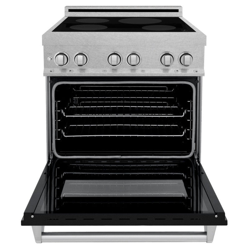 ZLINE 30 in. 4.0 cu. ft. Legacy Induction Range with 4 Element Cooktop and Electric Oven in DuraSnow® Stainless Steel and Black Matte Door (RAINDS-BLM-30) - (RAINDSBLM30) -