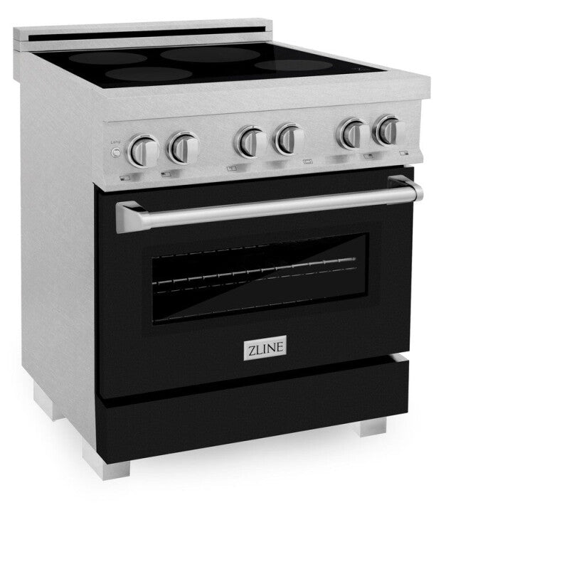 ZLINE 30 in. 4.0 cu. ft. Legacy Induction Range with 4 Element Cooktop and Electric Oven in DuraSnow® Stainless Steel and Black Matte Door (RAINDS-BLM-30) - (RAINDSBLM30) -