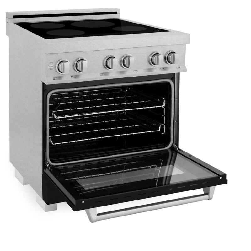 ZLINE 30 in. 4.0 cu. ft. Legacy Induction Range with 4 Element Cooktop and Electric Oven in DuraSnow® Stainless Steel and Black Matte Door (RAINDS-BLM-30) - (RAINDSBLM30) -