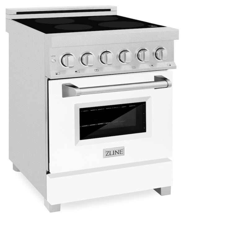 ZLINE 24 in. 2.8 cu. ft. Legacy Induction Range with 4 Element Cooktop and Electric Oven in Satin Stainless Steel and White Matte Door (RAINDS-WM-24) - (RAINDSWM24) -