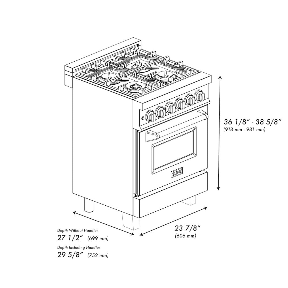 24" 2.8 cu. ft. Dual Fuel Range with Gas Stove and Electric Oven and Black Matte Door - (RASBLM24) -