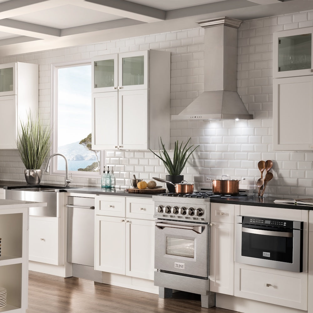24" 2.8 cu. ft. Dual Fuel Range with Gas Stove and Electric Oven in DuraSnow® (RAS-24) - DuraSnow® With Brass Burners - (RASSNBR24) -