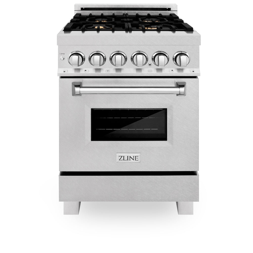 24" 2.8 cu. ft. Dual Fuel Range with Gas Stove and Electric Oven in DuraSnow® (RAS-24) - DuraSnow® With Brass Burners - (RASSNBR24) -