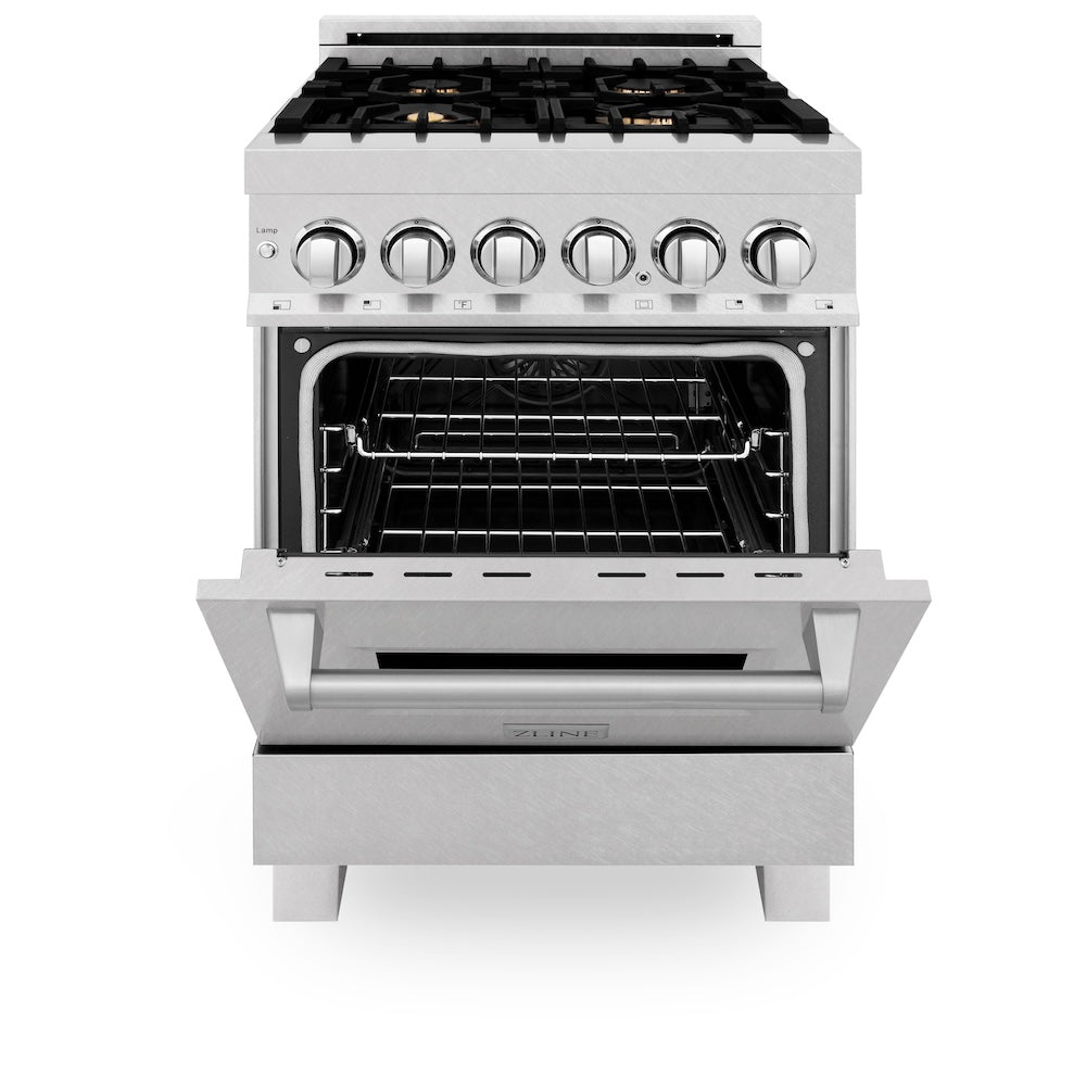 24" 2.8 cu. ft. Dual Fuel Range with Gas Stove and Electric Oven in DuraSnow® (RAS-24) - DuraSnow® With Brass Burners - (RASSNBR24) -