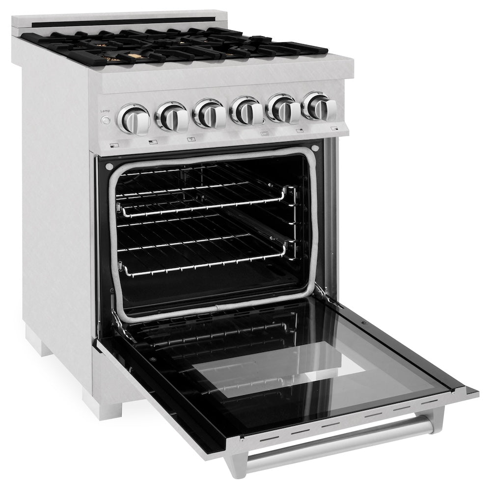 24" 2.8 cu. ft. Dual Fuel Range with Gas Stove and Electric Oven in DuraSnow® (RAS-24) - DuraSnow® With Brass Burners - (RASSNBR24) -