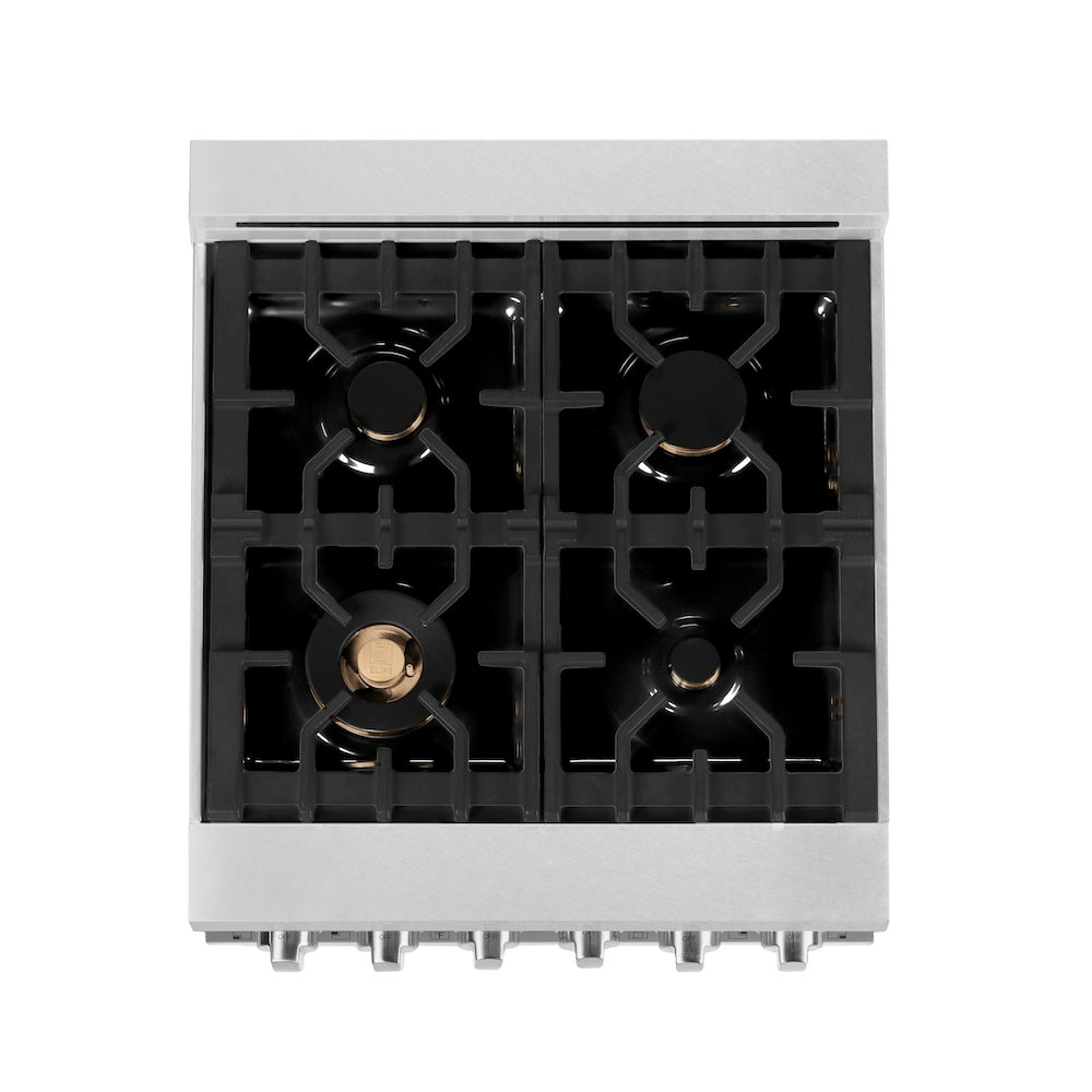 24" 2.8 cu. ft. Dual Fuel Range with Gas Stove and Electric Oven in DuraSnow® (RAS-24) - DuraSnow® With Brass Burners - (RASSNBR24) -
