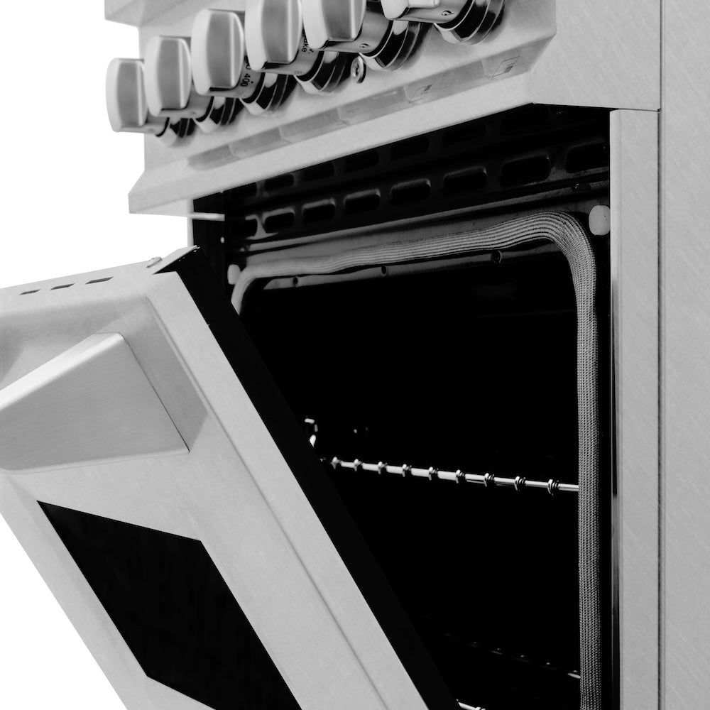 24" 2.8 cu. ft. Dual Fuel Range with Gas Stove and Electric Oven in DuraSnow® (RAS-24) - DuraSnow® With Brass Burners - (RASSNBR24) -