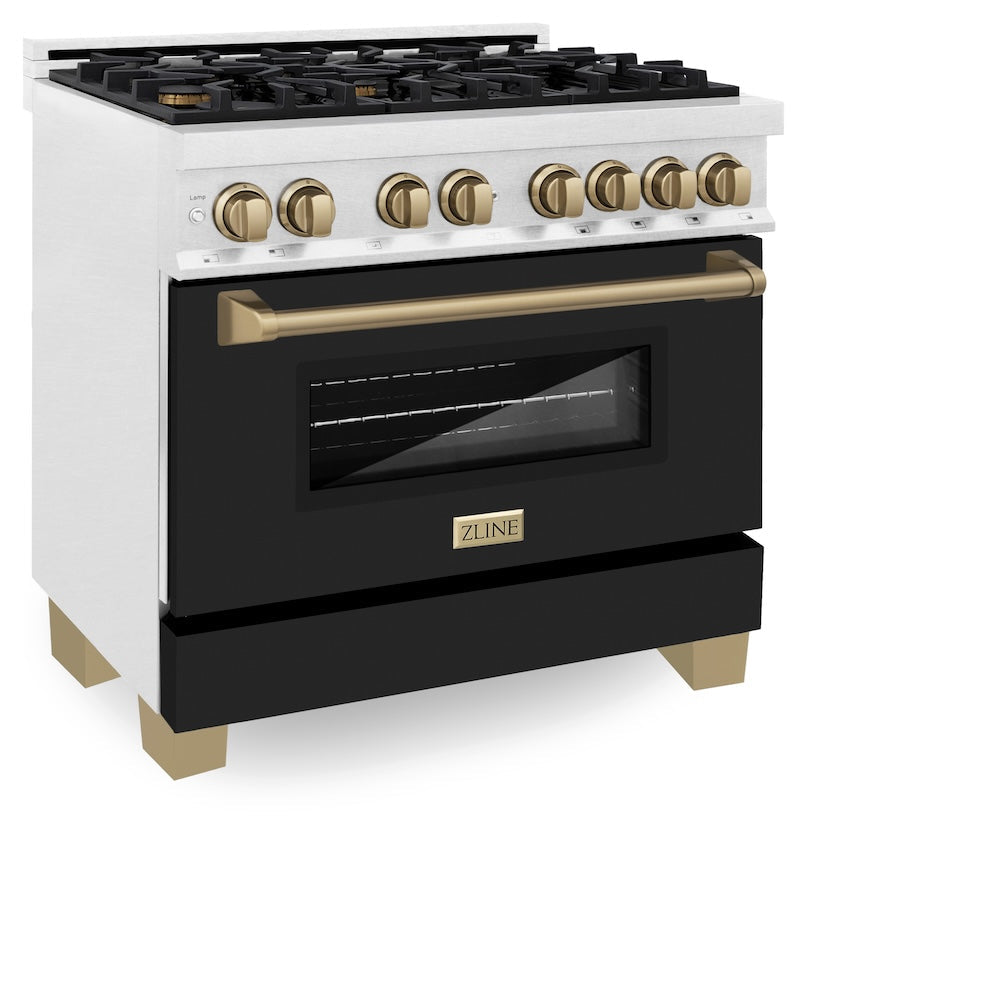 AutographEdition 36 in. 4.6 cu. ft. Dual Fuel Range with Gas Stove and Electric Oven in Fingerprint Resistant DuraSnow Stainless Steel with Black Matte Door and Champagne Bronze Accents - (RASZBLM36CB) -