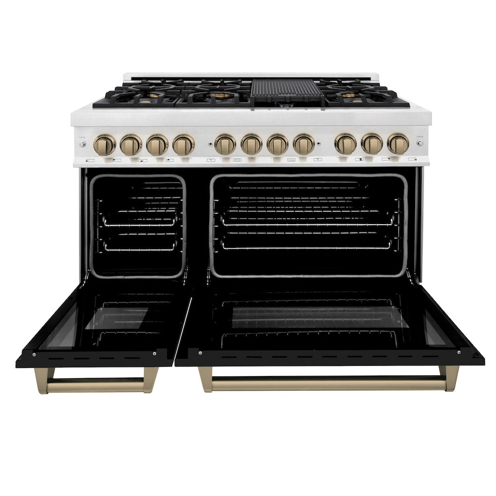 AutographEdition 48 in. 6.0 cu. ft. Dual Fuel Range with Gas Stove and Electric Oven in Fingerprint Resistant Stainless Steel with Black Matte Door and Champagne Bronze Accents - (RASZBLM48CB) -