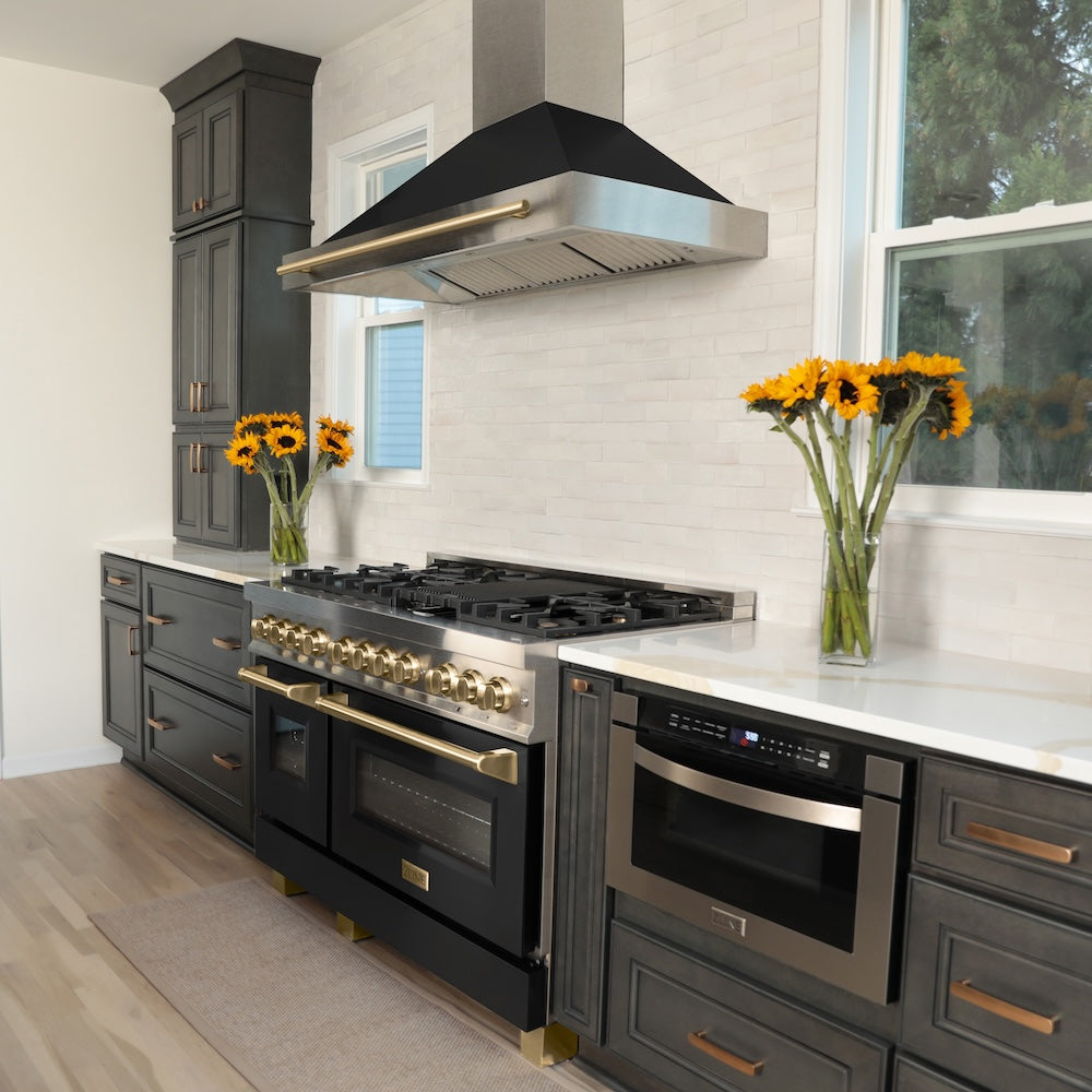 AutographEdition 48 in. 6.0 cu. ft. Dual Fuel Range with Gas Stove and Electric Oven in Fingerprint Resistant Stainless Steel with Black Matte Door and Champagne Bronze Accents - (RASZBLM48CB) -