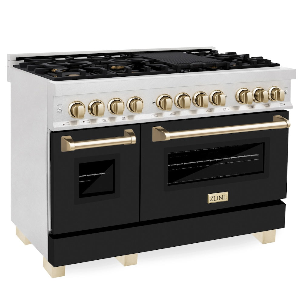 AutographEdition 48 in. 6.0 cu. ft. Dual Fuel Range with Gas Stove and Electric Oven in Fingerprint Resistant Stainless Steel with Black Matte Door and Polished Gold Accents - (RASZBLM48G) -
