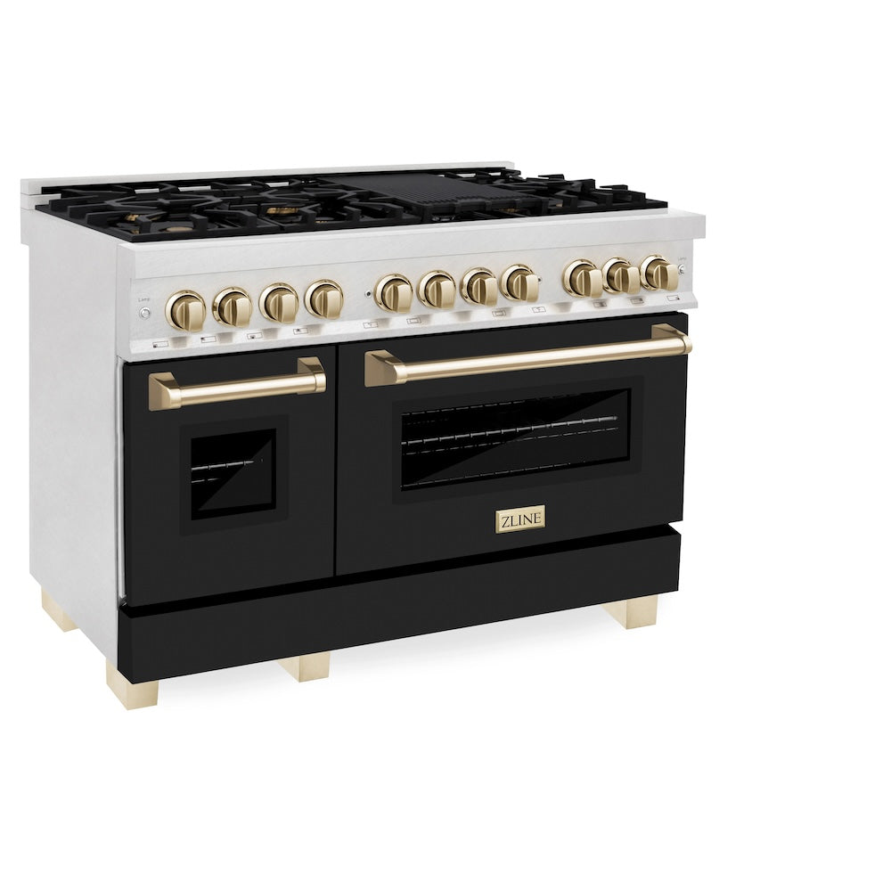 AutographEdition 48 in. 6.0 cu. ft. Dual Fuel Range with Gas Stove and Electric Oven in Fingerprint Resistant Stainless Steel with Black Matte Door and Polished Gold Accents - (RASZBLM48G) -