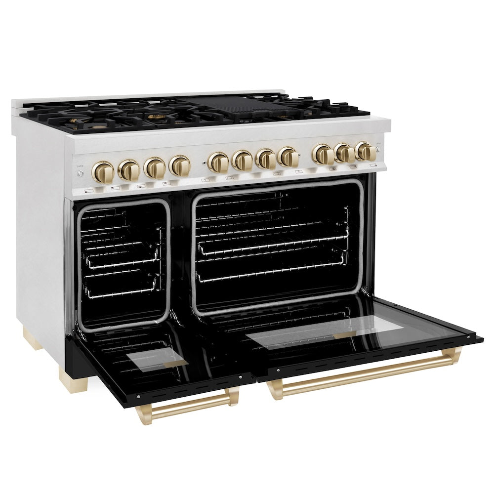 AutographEdition 48 in. 6.0 cu. ft. Dual Fuel Range with Gas Stove and Electric Oven in Fingerprint Resistant Stainless Steel with Black Matte Door and Polished Gold Accents - (RASZBLM48G) -