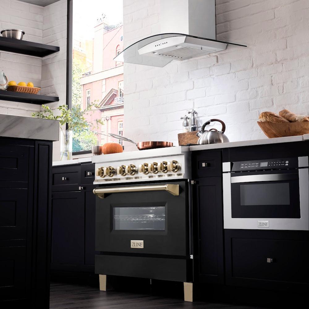 AutographEdition 36" 4.6 cu. ft. Dual Fuel Range with Gas Stove and Electric Oven in Stainless Steel with Black Matte Door and Polished Gold Accents - (RAZBLM36G) -