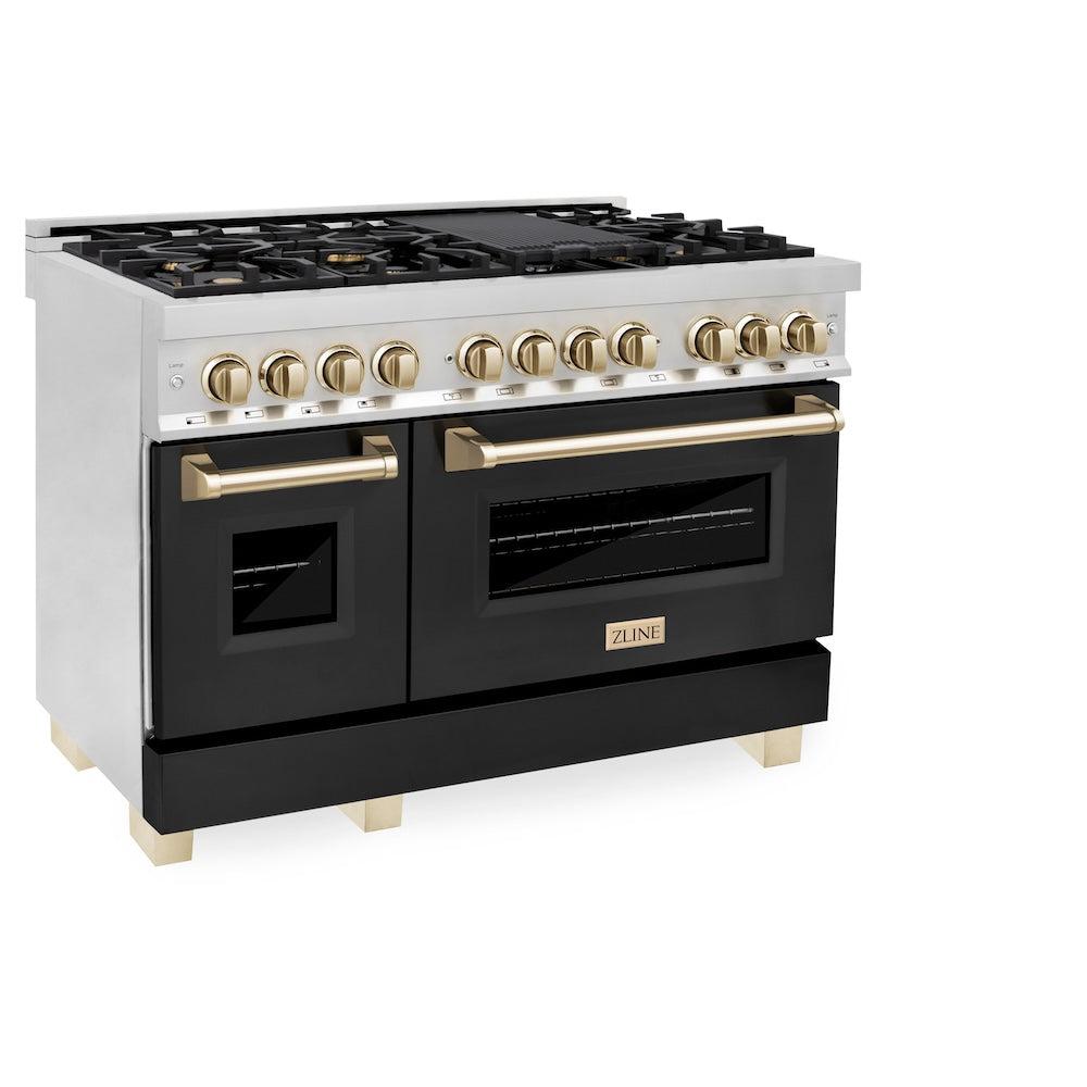 AutographEdition 48" 6.0 cu. ft. Dual Fuel Range with Gas Stove and Electric Oven in Stainless Steel with Black Matte Door and Polished Gold Accents - (RAZBLM48G) -
