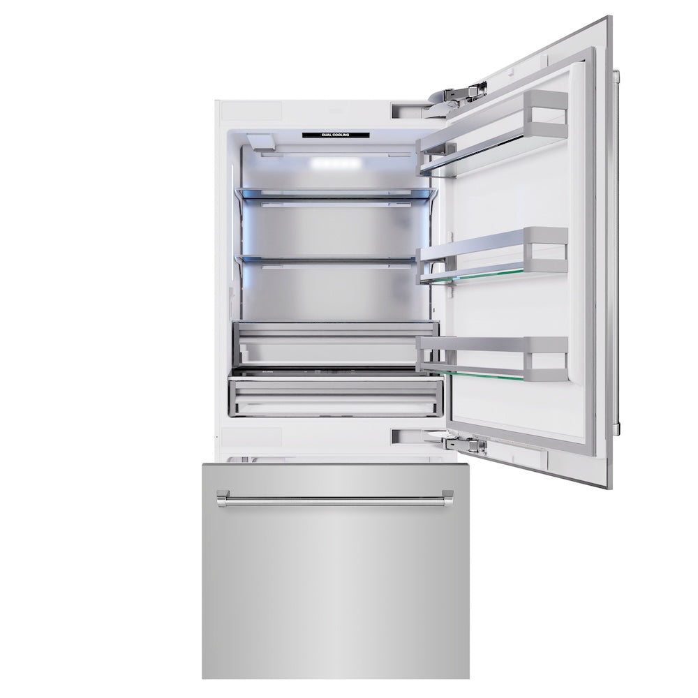 ZLINE 36 in. 19.8 cu. ft. Built-In Bottom Freezer Refrigerator with Water Dispenser and Ice Maker in Stainless Steel (RBIT-304-36) - (RBIT30436) -