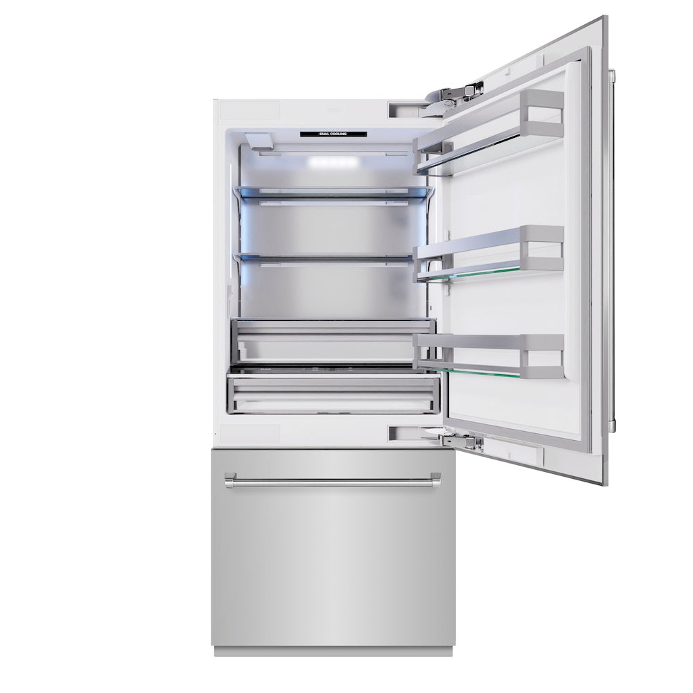 ZLINE 36 in. 19.8 cu. ft. Built-In Bottom Freezer Refrigerator with Water Dispenser and Ice Maker in Stainless Steel (RBIT-304-36) - (RBIT30436) -