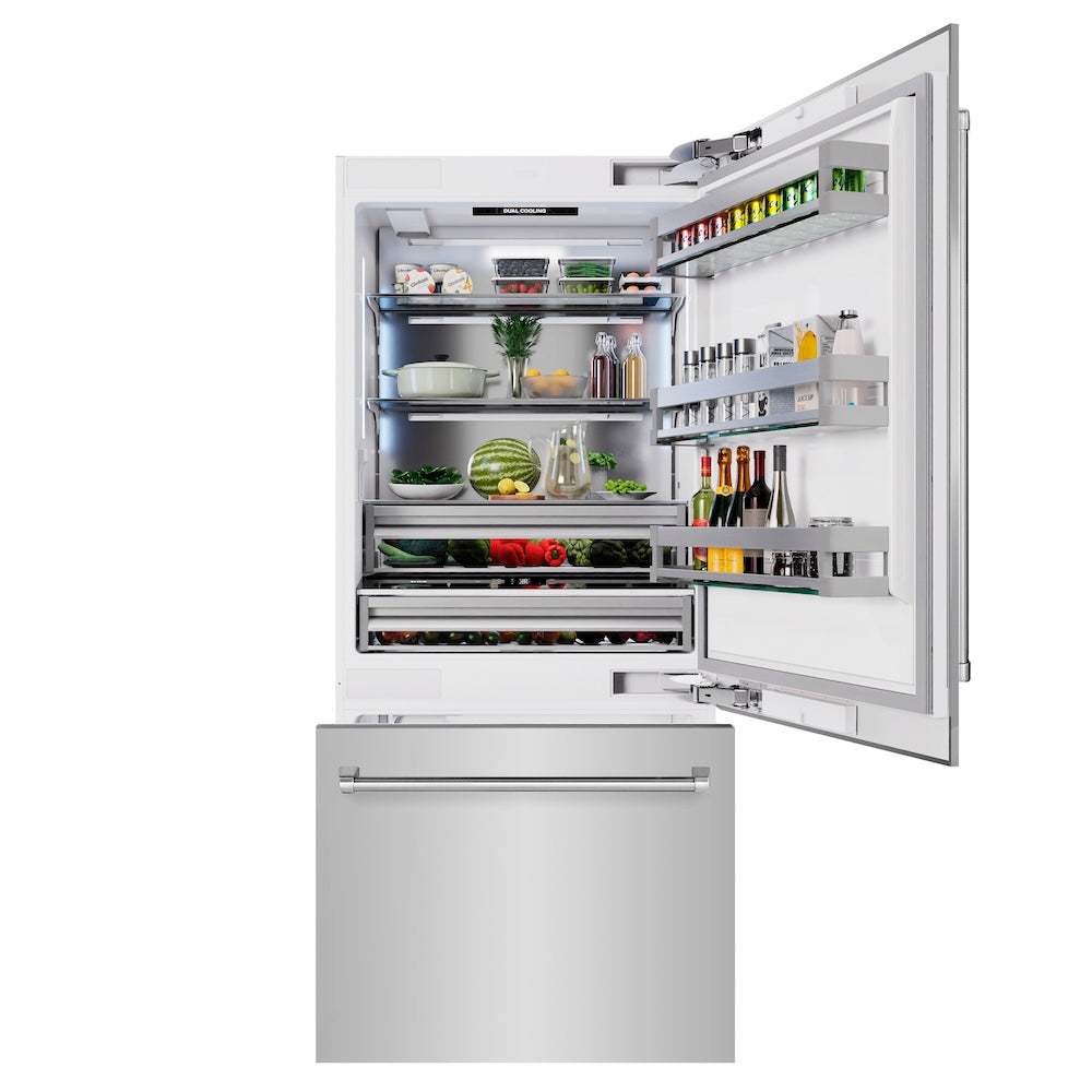 ZLINE 36 in. 19.8 cu. ft. Built-In Bottom Freezer Refrigerator with Water Dispenser and Ice Maker in Stainless Steel (RBIT-304-36) - (RBIT30436) -