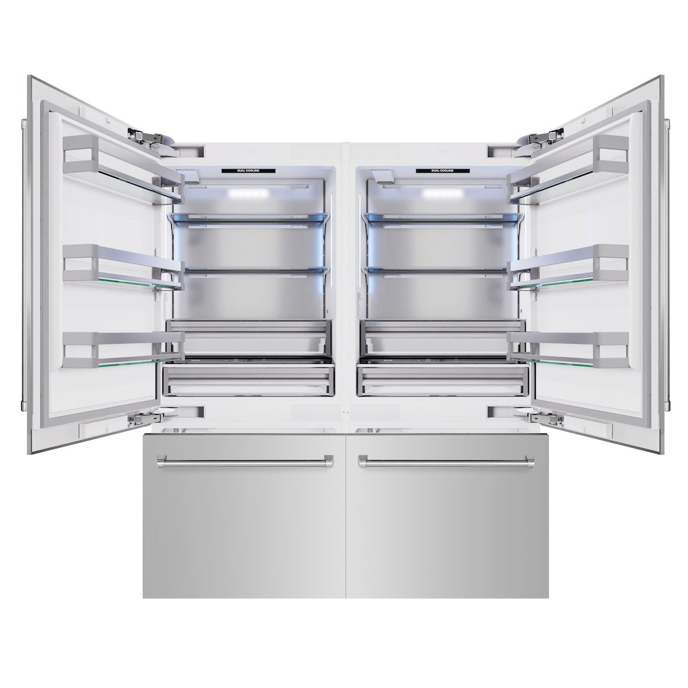 ZLINE 72 in. 39.6 cu. ft. French Door Built-In Bottom Freezer Refrigerator with Water Dispensers and Ice Makers in Stainless Steel (RBIT-304-72) - (RBIT30472) -