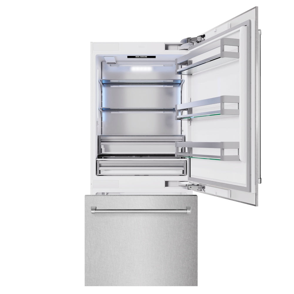 ZLINE 36 in. 19.8 cu. ft. Built-In Bottom Freezer Refrigerator with Water Dispenser and Ice Maker in DuraSnow® Stainless Steel (RBIT-SN-36) - (RBITSN36) -