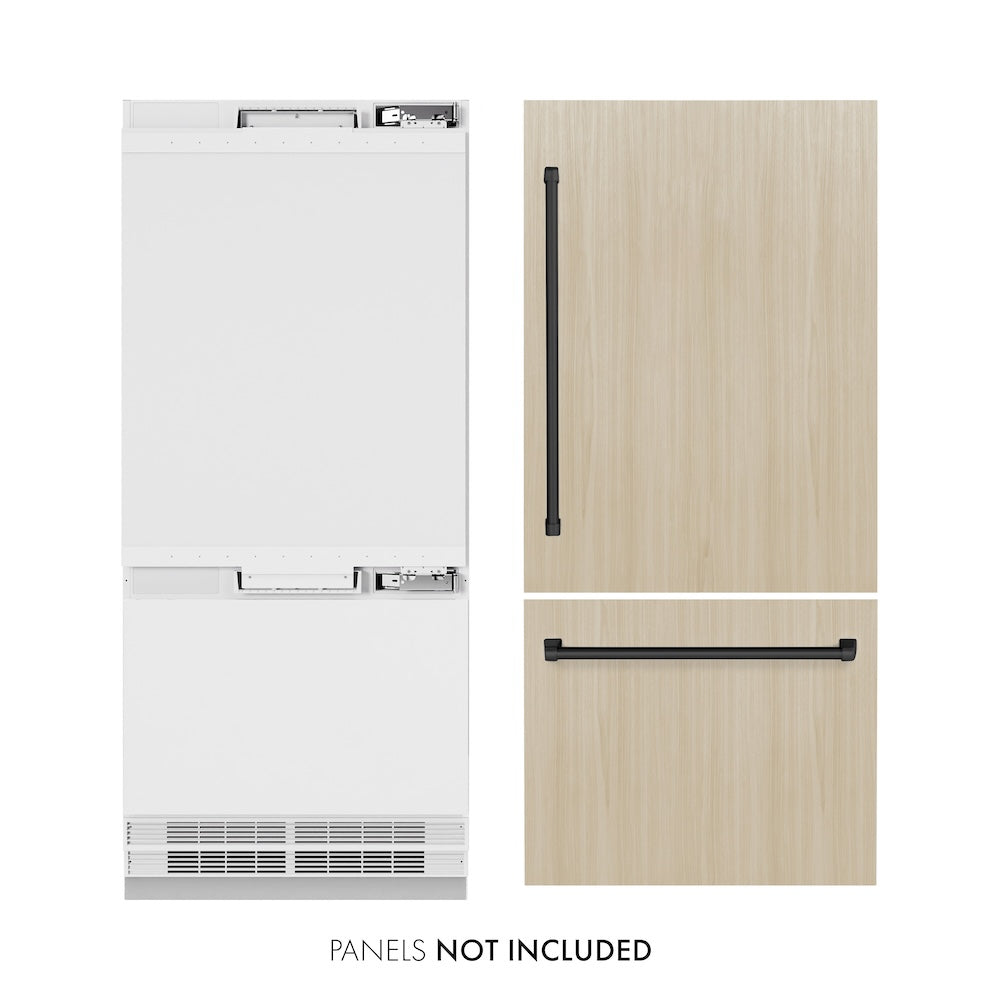 ZLINE Autograph Edition 36 in. 19.8 cu. ft. Panel Ready Built-In Bottom Freezer Refrigerator with Water Dispenser and Ice Maker with Matte Black Accents (RBITZ-36-MB) - (RBITZ36MB) -