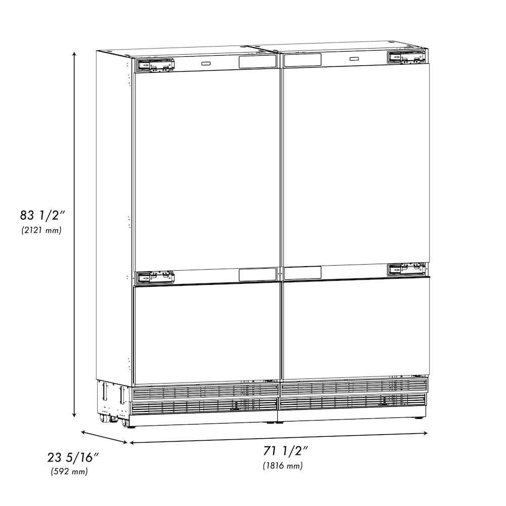 ZLINE Autograph Edition 72 in. 39.6 cu. ft. Panel Ready French Door Built-In Bottom Freezer Refrigerator with Water Dispensers and Ice Makers and Champagne Bronze Accents (RBITZ-72-CB) - (RBITZ72CB) -