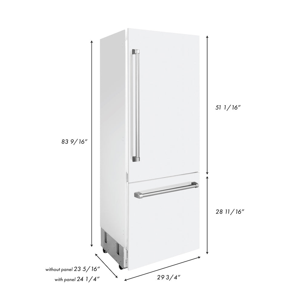 30"16.1 cu. ft. Built-In 2-Door Bottom Freezer Refrigerator with Internal Water and Ice Dispenser in White Matte - (RBIVWM30) -