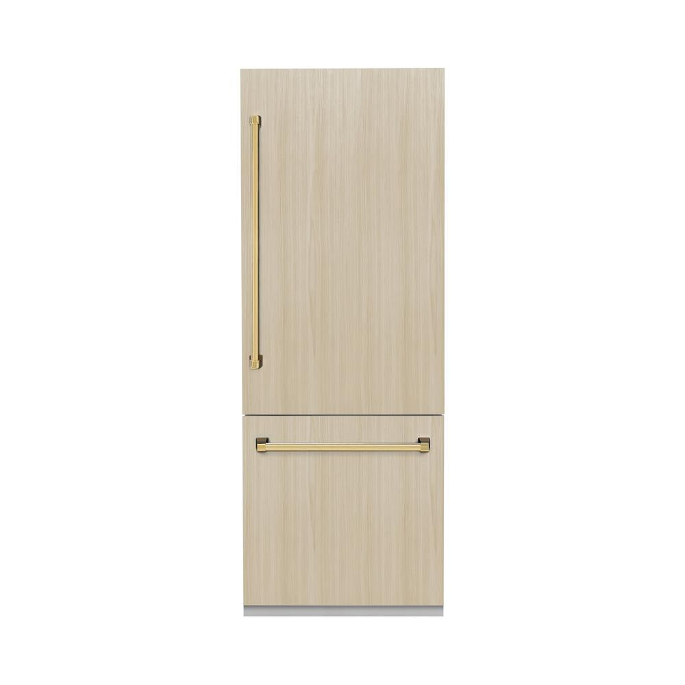 ZLINE Autograph Edition 30 in. 16.1 cu. ft. Panel Ready Built-In Bottom Freezer Refrigerator with Water Dispenser and Ice Maker with Polished Gold Accents (RBIVZ-30-G) - (RBIVZ30G) -