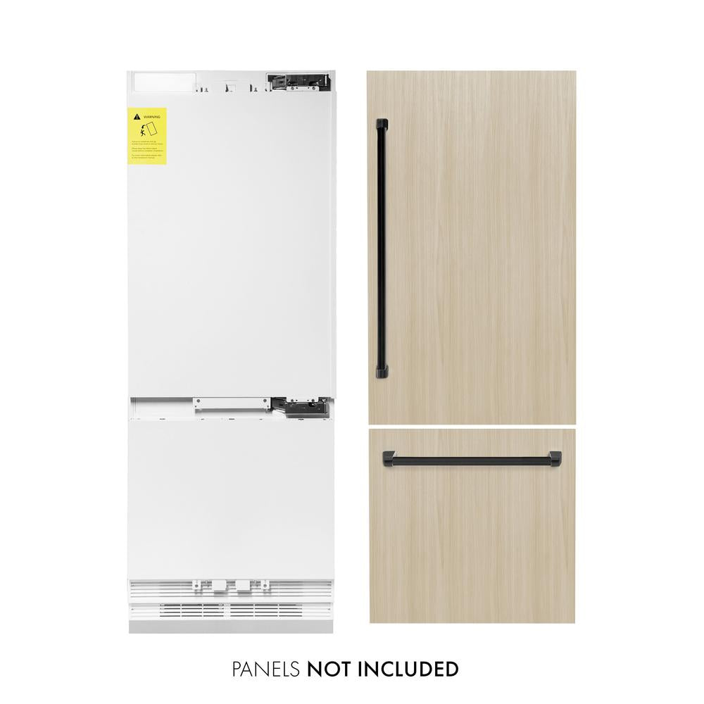 ZLINE Autograph Edition 30 in. 16.1 cu. ft. Panel Ready Built-In Bottom Freezer Refrigerator with Water Dispenser and Ice Maker with Matte Black Accents (RBIVZ-30-MB) - (RBIVZ30MB) -