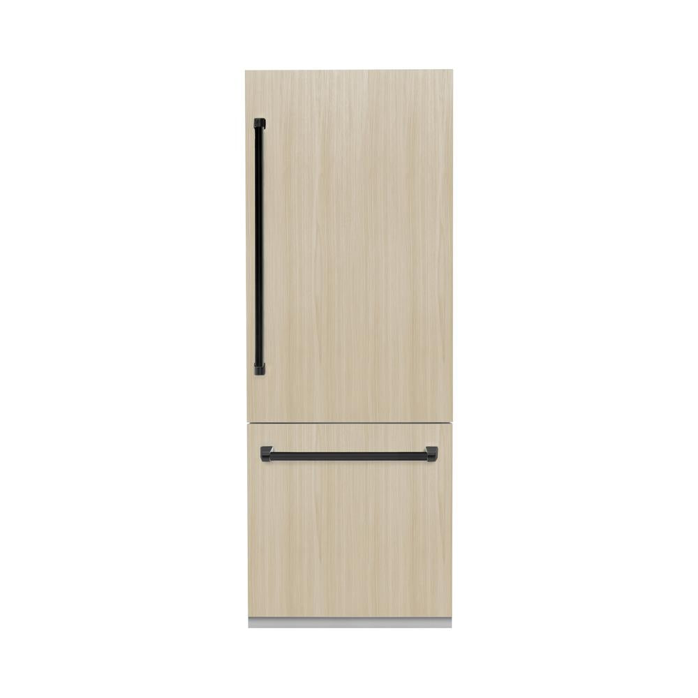 ZLINE Autograph Edition 30 in. 16.1 cu. ft. Panel Ready Built-In Bottom Freezer Refrigerator with Water Dispenser and Ice Maker with Matte Black Accents (RBIVZ-30-MB) - (RBIVZ30MB) -