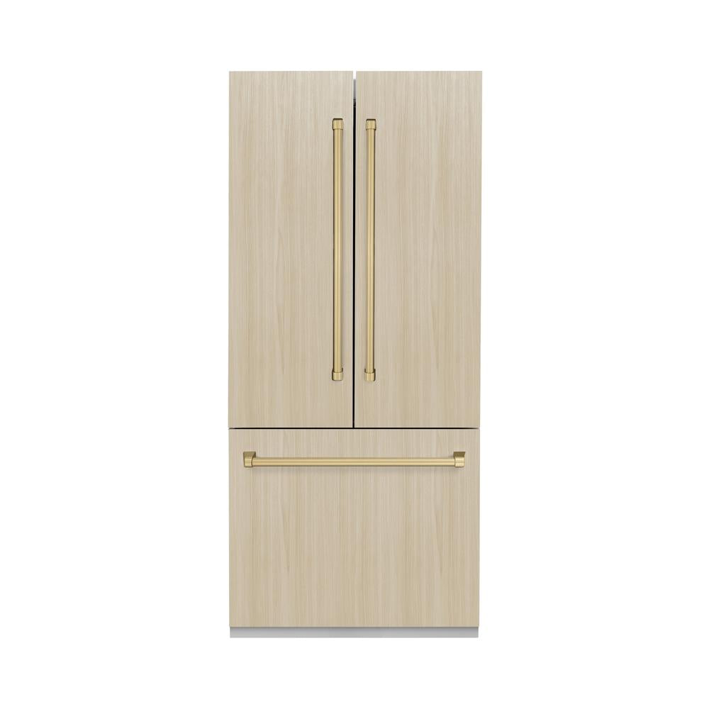ZLINE Autograph Edition 36 in. 19.6 cu. ft. Panel Ready French Door Built-In Bottom Freezer Refrigerator with Water Dispenser and Ice Maker with Champagne Bronze Accents (RBIVZ-36-CB) - (RBIVZ36CB) -