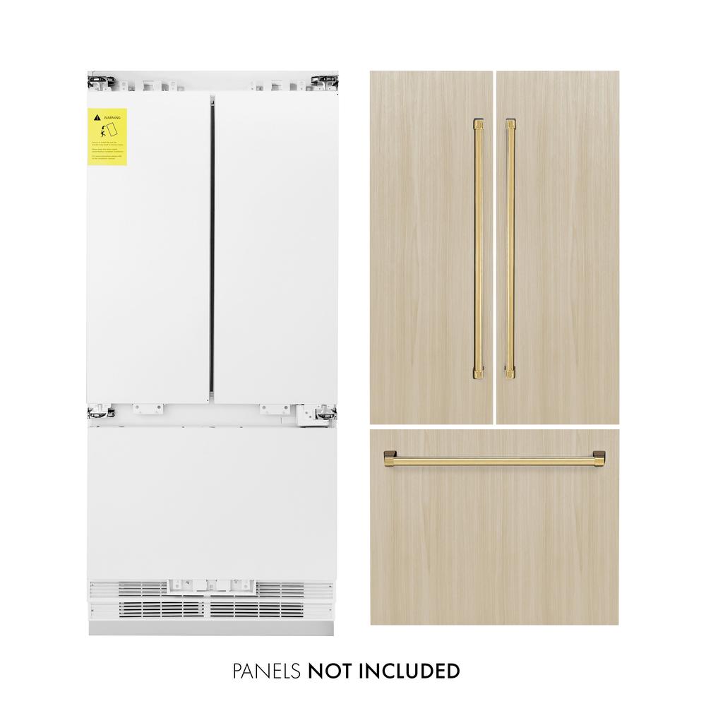 ZLINE Autograph Edition 36 in. 19.6 cu. ft. Panel Ready French Door Built-In Bottom Freezer Refrigerator with Water Dispenser and Ice Maker with Polished Gold Accents (RBIVZ-36-G) - (RBIVZ36G) -
