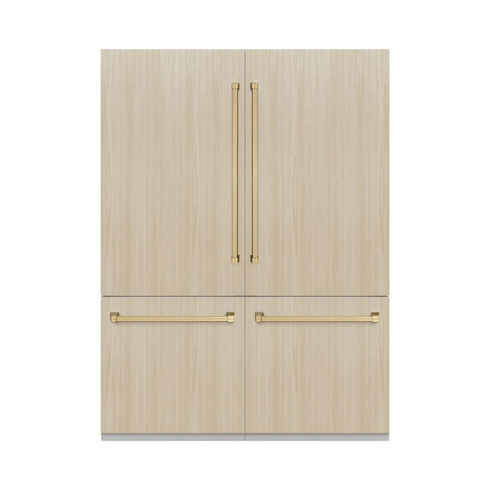 ZLINE Autograph Edition 60 in. 32.2 cu. ft. Panel Ready French Door Built-In Bottom Freezer Refrigerator with Water Dispenser and Ice Maker with Champagne Bronze Accents (RBIVZ-60-CB) - (RBIVZ60CB) -