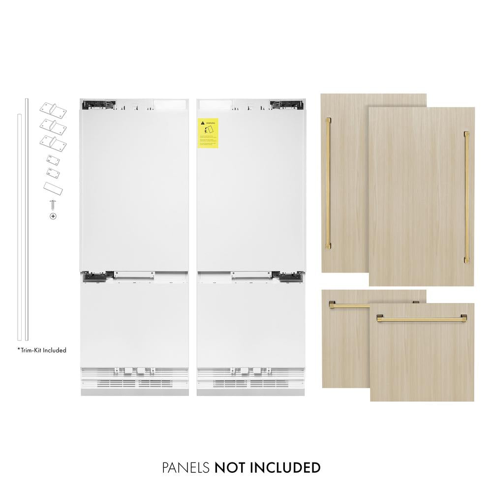 ZLINE Autograph Edition 60 in. 32.2 cu. ft. Panel Ready French Door Built-In Bottom Freezer Refrigerator with Water Dispenser and Ice Maker with Polished Gold Accents (RBIVZ-60-G) - (RBIVZ60G) -