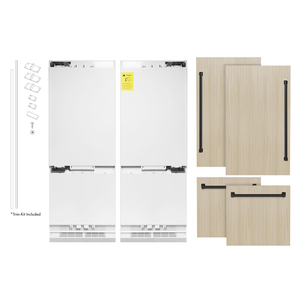 ZLINE Autograph Edition 60 in. 32.2 cu. ft. Panel Ready French Door Built-In Bottom Freezer Refrigerator with Water Dispenser and Ice Maker with Matte Black Accents (RBIVZ-60-MB) - (RBIVZ60MB) -