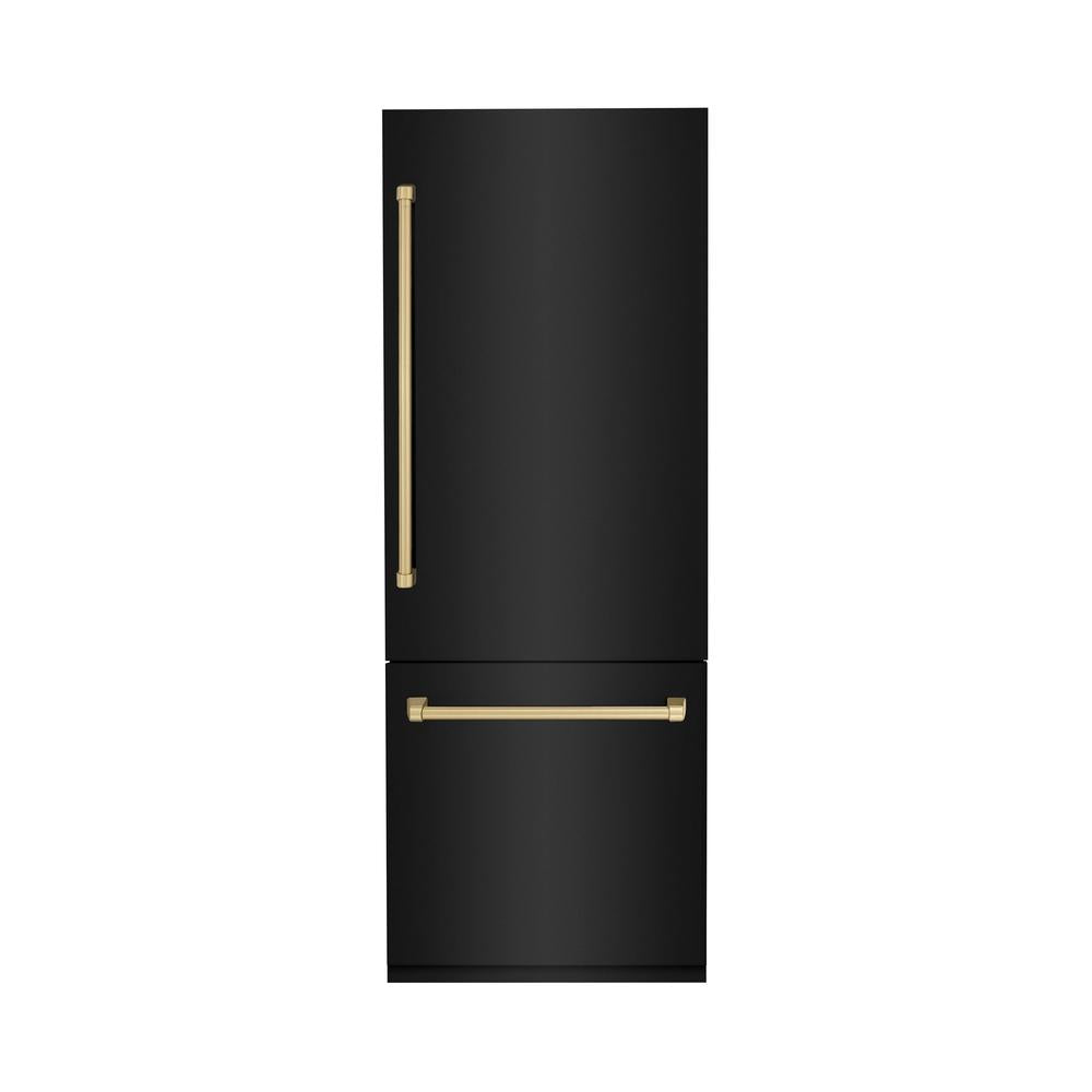 30”Autograph Edition 16.1 cu. ft. Built-in 2-Door Bottom Freezer Refrigerator with Internal Water and Ice Dispenser in Black Stainless Steel with Champagne Bronze Accents - (RBIVZBS30CB) -