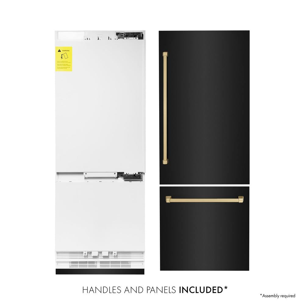 30”Autograph Edition 16.1 cu. ft. Built-in 2-Door Bottom Freezer Refrigerator with Internal Water and Ice Dispenser in Black Stainless Steel with Champagne Bronze Accents - (RBIVZBS30CB) -