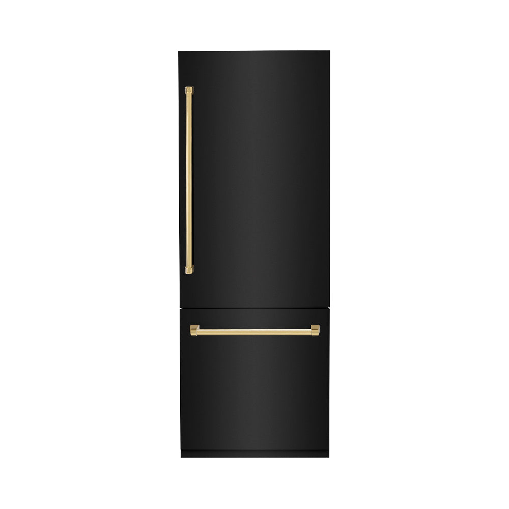 30”Autograph Edition 16.1 cu. ft. Built-in 2-Door Bottom Freezer Refrigerator with Internal Water and Ice Dispenser in Black Stainless Steel with Polished Gold Accents - (RBIVZBS30G) -
