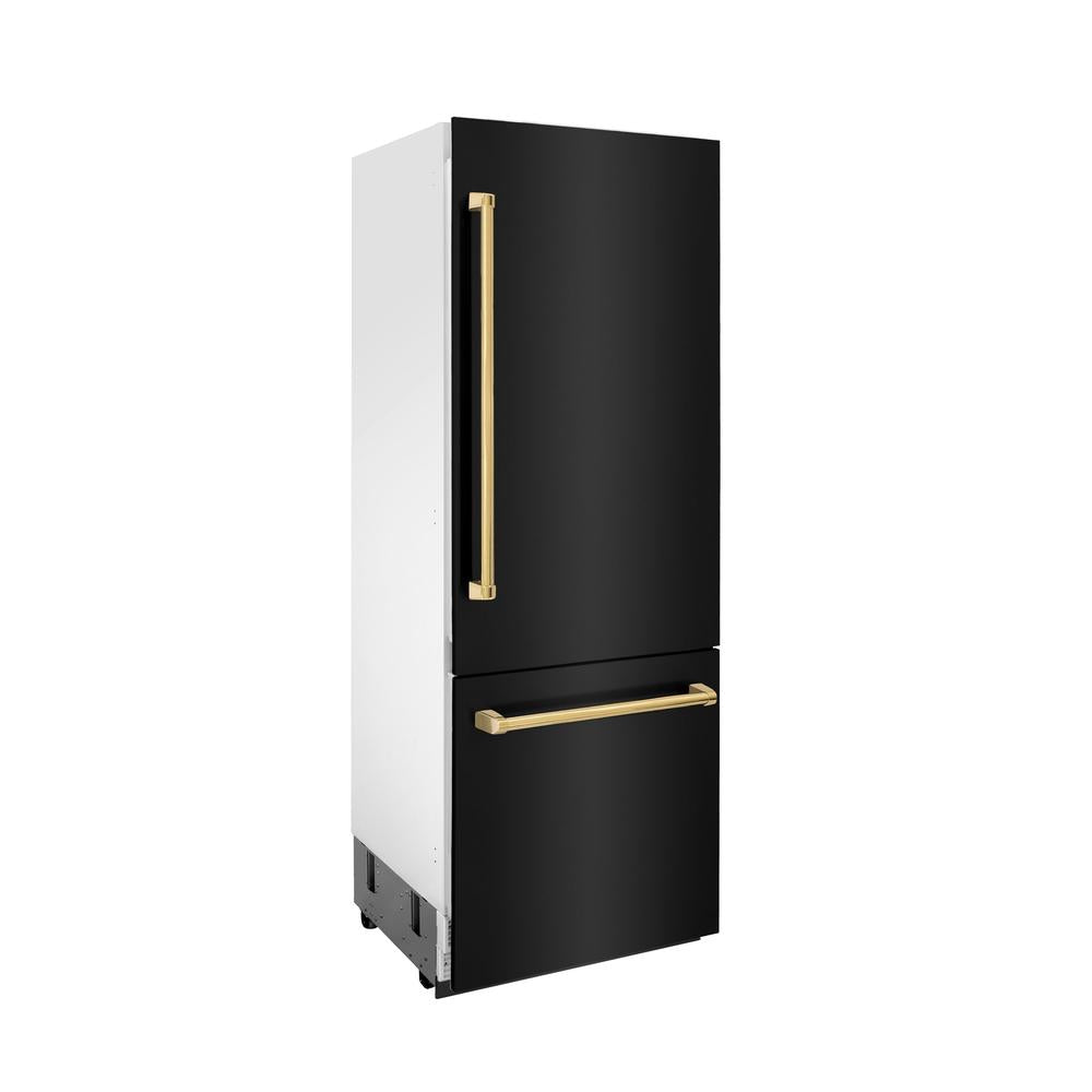 30”Autograph Edition 16.1 cu. ft. Built-in 2-Door Bottom Freezer Refrigerator with Internal Water and Ice Dispenser in Black Stainless Steel with Polished Gold Accents - (RBIVZBS30G) -