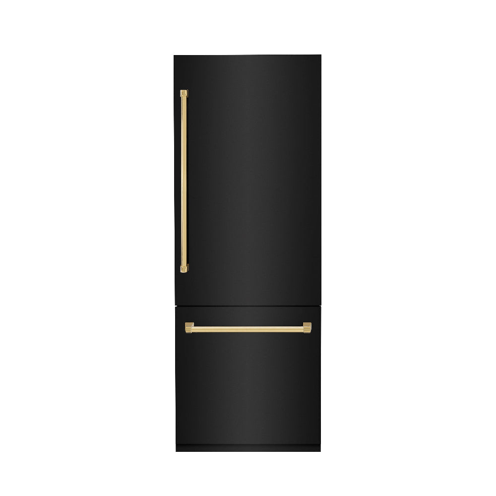 30”Autograph Edition 16.1 cu. ft. Built-in 2-Door Bottom Freezer Refrigerator with Internal Water and Ice Dispenser in Black Stainless Steel with Polished Gold Accents - (RBIVZBS30G) -