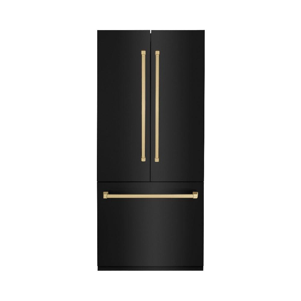 36”Autograph Edition 19.6 cu. ft. Built-in 3-Door French Door Refrigerator with Internal Water and Ice Dispenser in Black Stainless Steel with Champagne Bronze Accents - (RBIVZBS36CB) -