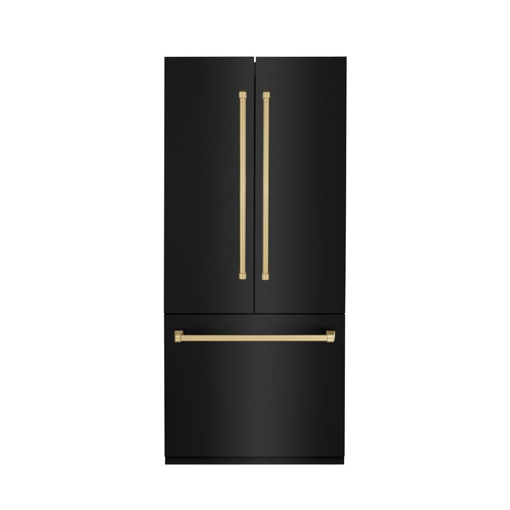 36”Autograph Edition 19.6 cu. ft. Built-in 3-Door French Door Refrigerator with Internal Water and Ice Dispenser in Black Stainless Steel with Champagne Bronze Accents - (RBIVZBS36CB) -